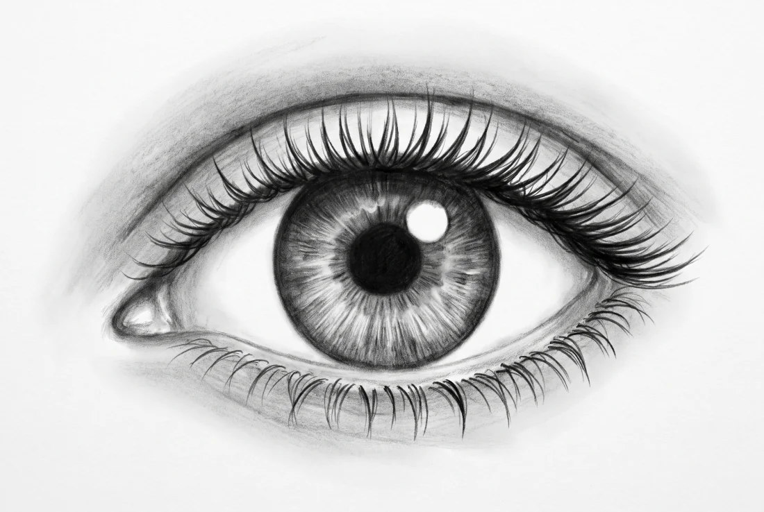 Dibujo terminado a lápiz de un ojo realista