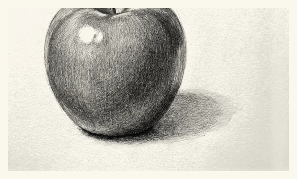 Dibujo a lápiz de una manzana con volumen y sombra
