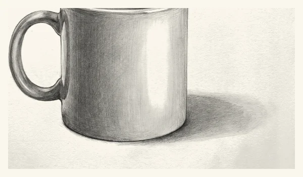 Dibujo a lápiz de una taza con brillo