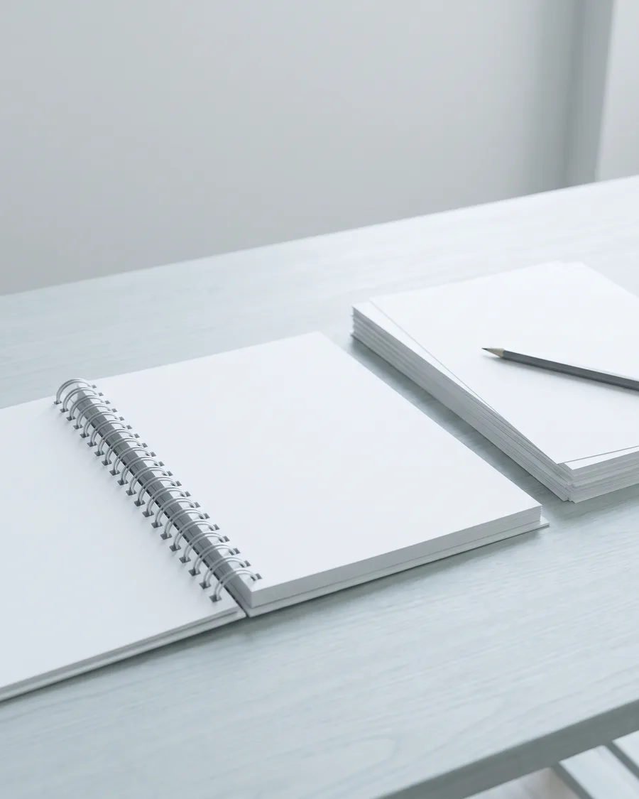 El cuaderno impreso, abierto sobre un escritorio junto a una pila de láminas de práctica
